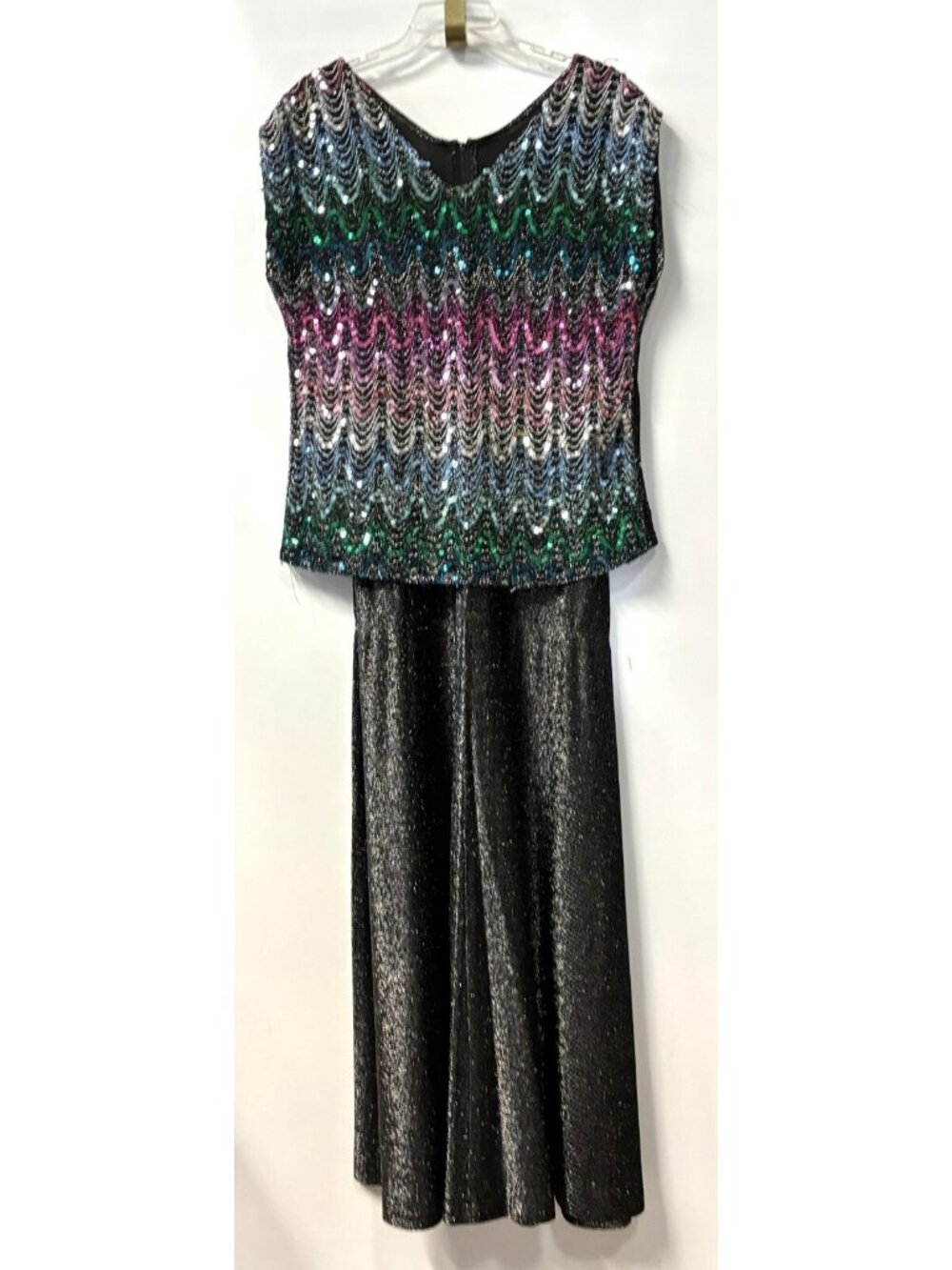 Vintage Lerner Black Sequin Formal Dress Long Gown Metallic Shiny Women's Large